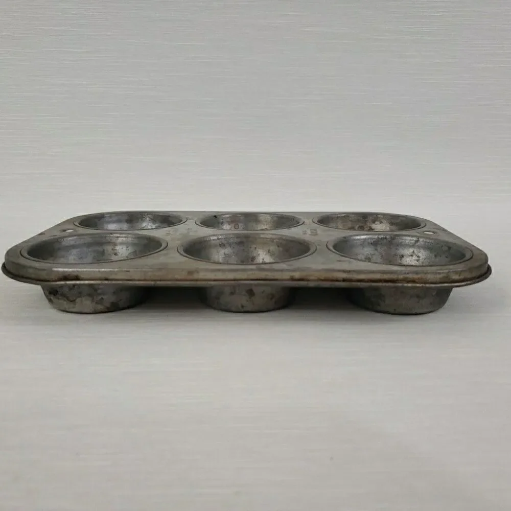 Ekcology T60.6 Silver Beauty Muffin Tin 6 Cups VTG USA Bakeware Primitive MCM